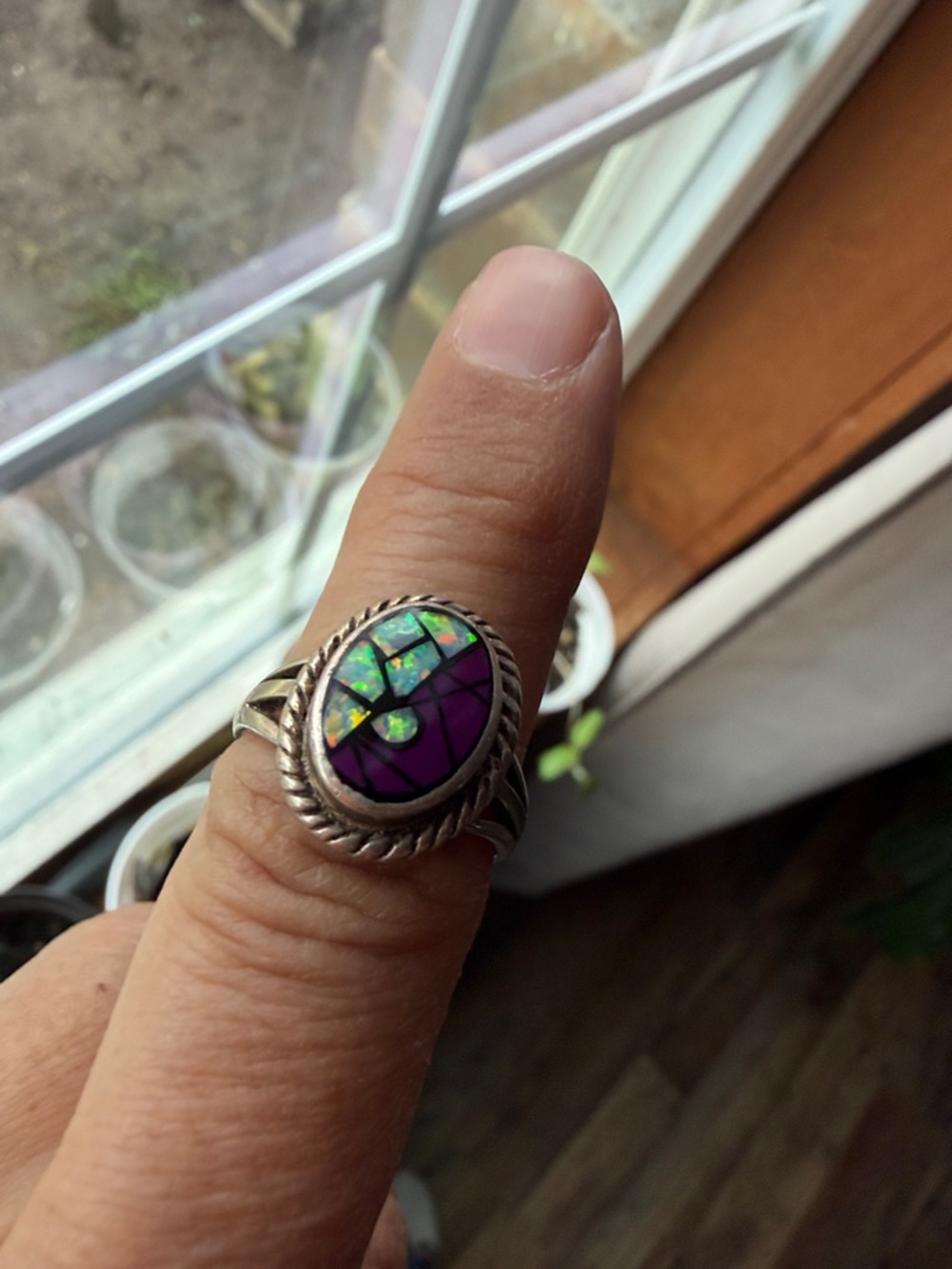Sterling Silver Purple Mosaic Opal-Inlay Statement Ring